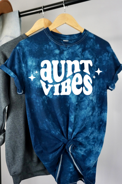 Aunt Vibes Navy Crystal Tie Dye Graphic T-Shirt - Auntie Tee Shirt