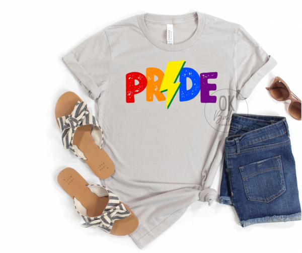 PRIDE Lightning Bolt Rainbow Graphic Tee - LGBTQ+ Community Ally T-Shirt