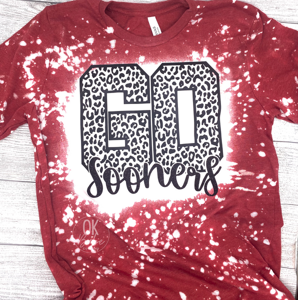 Go Sooners - Bleached Tee Leopard Shirt - School Spirit - OU - Boomer Sooner Shirt - Oklahoma University - Football Baseball Basketball Sports