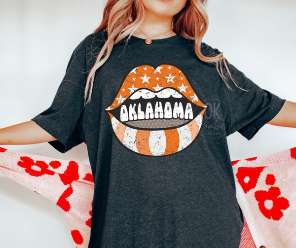 Oklahoma Orange Lips Game Day Graphic T-Shirt - Cowboy Tee - Football Game Shirt - Toddler Youth and Adult graphic tee