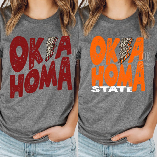 Oklahoma Leopard Lightning Graphic T-Shirt - Game Day OU OSU Shirt