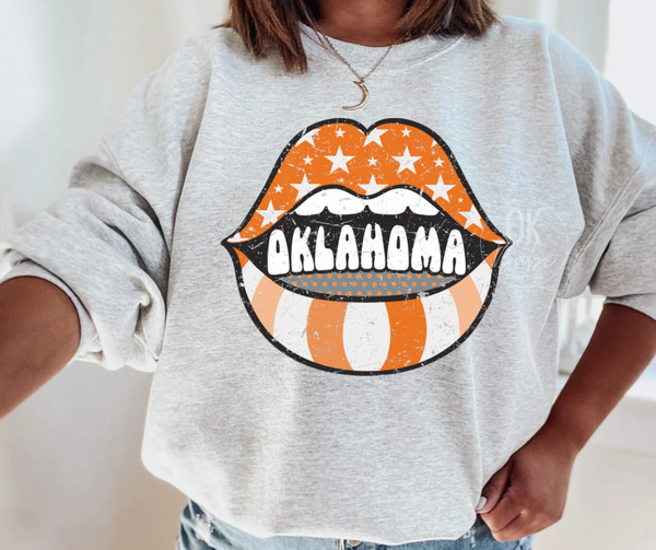 Oklahoma Orange Lips Crewneck Game Day Sweatshirt