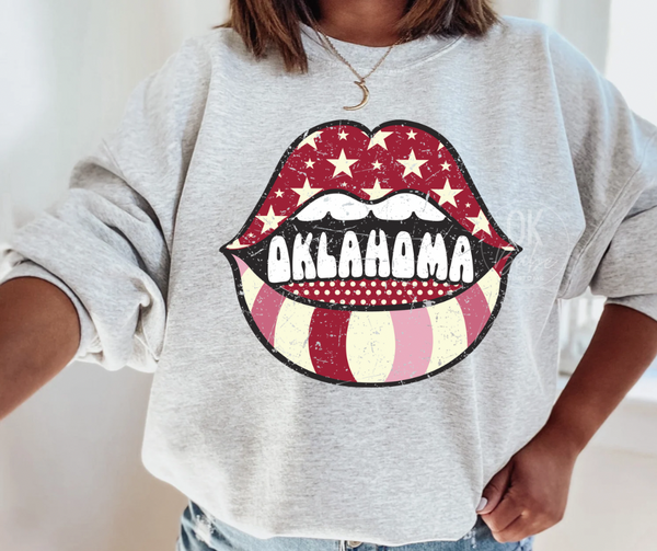Oklahoma OU Sooners Lips Crewneck Toddler Youth and Adult Sizes